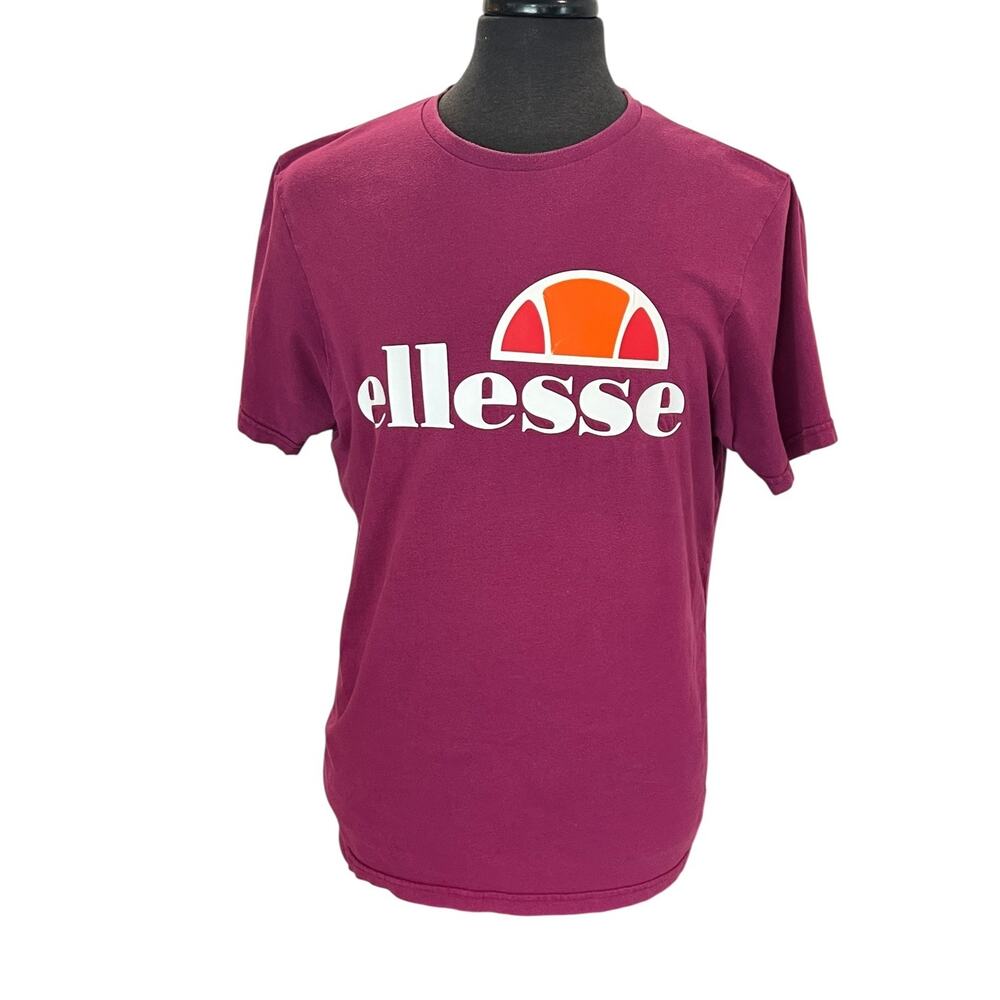 ELLESSE Men's Purple Maroon Logo Graphic T-Shirt Maroon Size Large - EUC